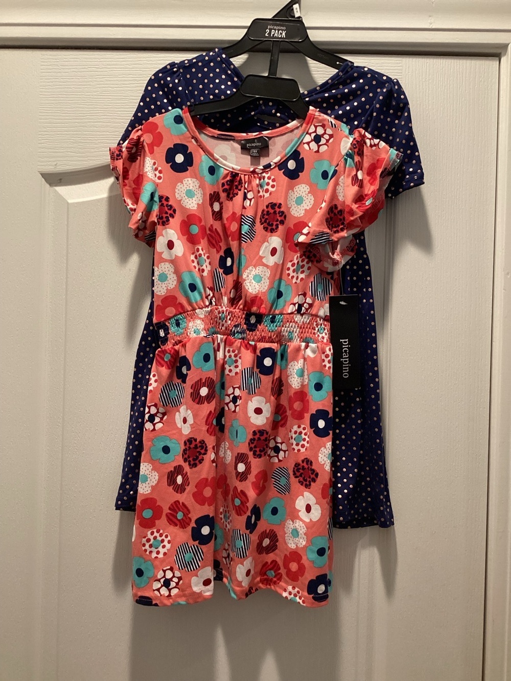 PICAPINO 2- PACK Girls' Coral Floral Casual Dress with Teal and Navy Accents